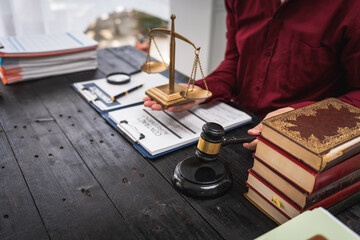 Close-up of a Thai lawyer symbolizing justice.Offering legal services online consultations.Justice...