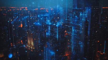 Obraz premium Smart digital city with connection cyber security network reciprocity over the twilight cityscape.future wireless digital city and social media networking systems that connects people within the city 