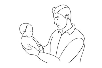 Father Holding Newborn Baby Line Art - Heartwarming Vector Illustration
