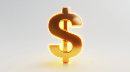 Obraz premium Large 3D cartoon dollar sign in gold, glowing brightly and surrounded by soft light, on white