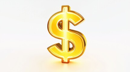 Obraz premium Shiny 3D gold dollar sign with a bold outline, glowing brightly on a white backdrop