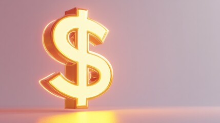 Obraz premium Single gold 3D cartoon dollar sign with glowing edges, radiating luxury on a white background