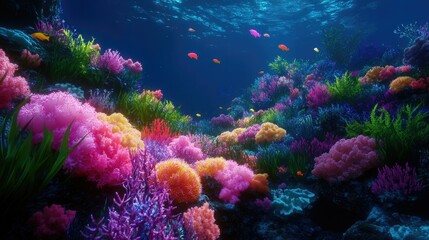 Naklejka premium Vibrant underwater scene showcasing colorful coral reefs and diverse marine life.