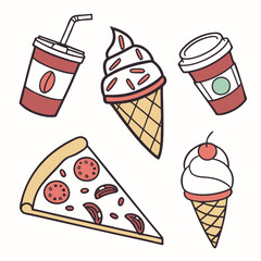  Playful Food and Drink Vector Icons Set