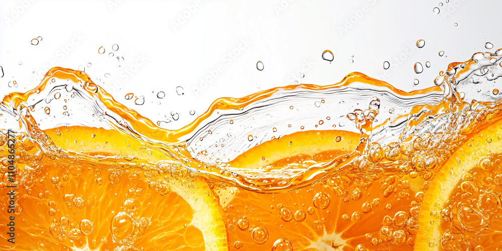 Poster slices of fresh orange submerged in sparkling water create vibrant and refreshing scene, with bubble