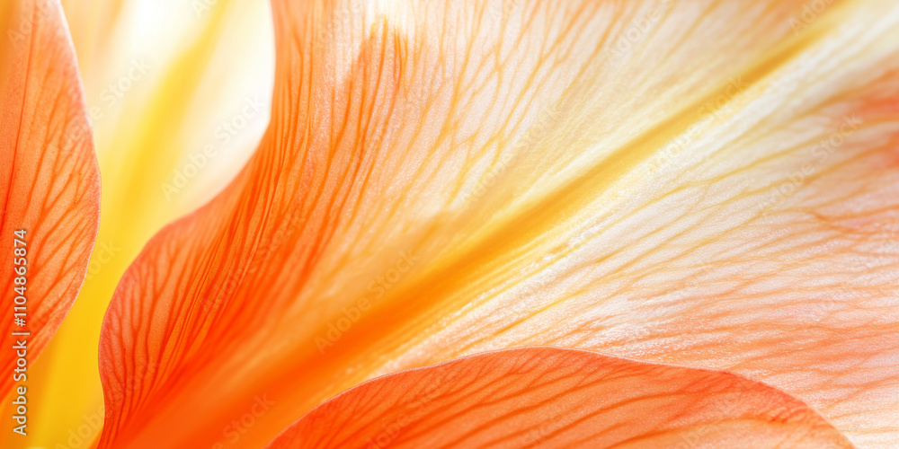 Poster close up of blooming flower showcases its vibrant orange and yellow petals with intricate details, c