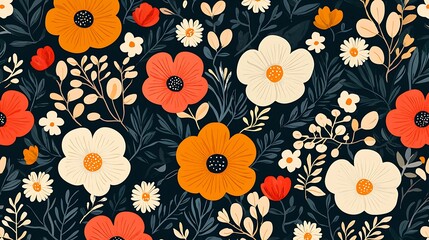 Vibrant floral background design creative dark palette with various nature flowers