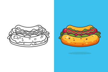Cartoon Illustration of hot dog, suitable as coloring material for children. etc