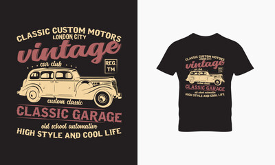 Classic custom motors london city vintage car t shirt design 