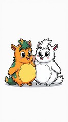 Fototapeta premium Cute Cartoon Characters Colorful and Black-and-White Versions