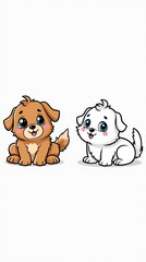Fototapeta premium Cute Cartoon Puppy Illustration with Colorful and Outline Versions