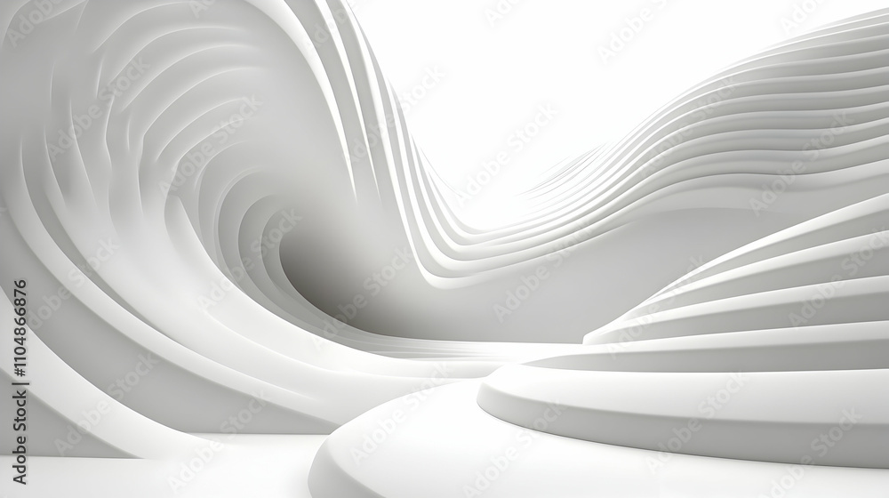 Poster abstract white architectural design, smooth curves and layers intertwine, creating a visually stunni