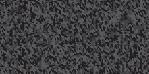 	
Geometric black and gray seamless mosaic and low polygon triangle texture wallpaper background. Triangle shape retro wall grid pattern geometric ornament tile vector square element.