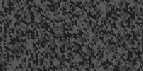 	
Geometric black and gray seamless mosaic and low polygon triangle texture wallpaper background. Triangle shape retro wall grid pattern geometric ornament tile vector square element.
