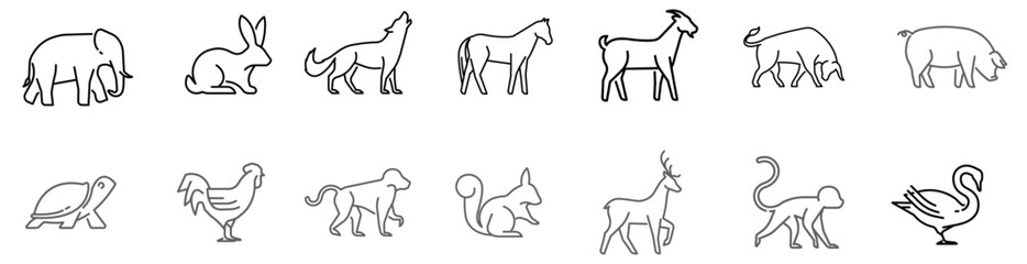 Animals, bold line icons. The illustrations are a vector