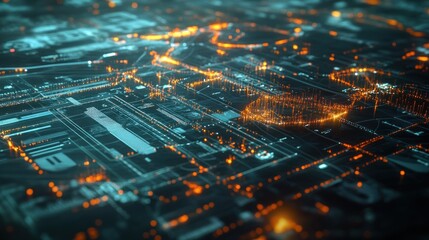 Obraz premium Abstract digital landscape with glowing lines and nodes.