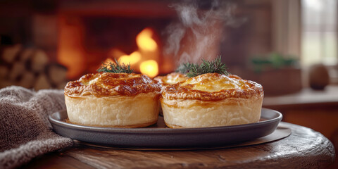 Freshly baked pies with filling. AI generative.