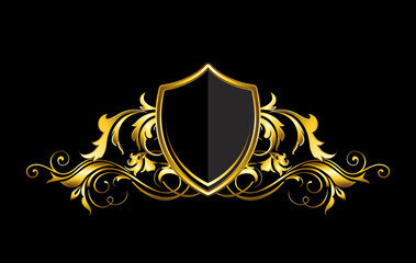 luxury golden shield with floral ornament