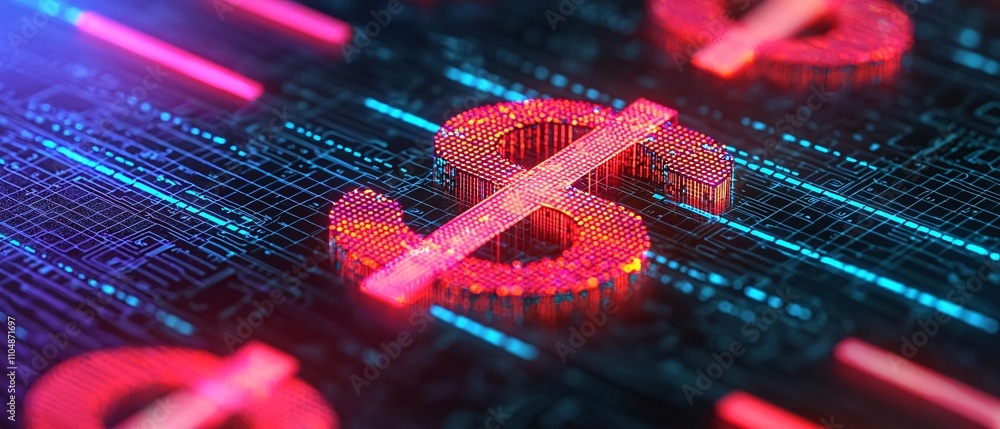 Aufkleber abstract representation of digital currency with glowing dollar signs and binary code.
