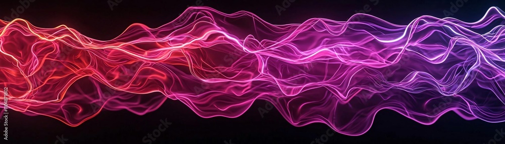 Poster an abstract representation of colorful light waves in a dark background, ideal for creative projects