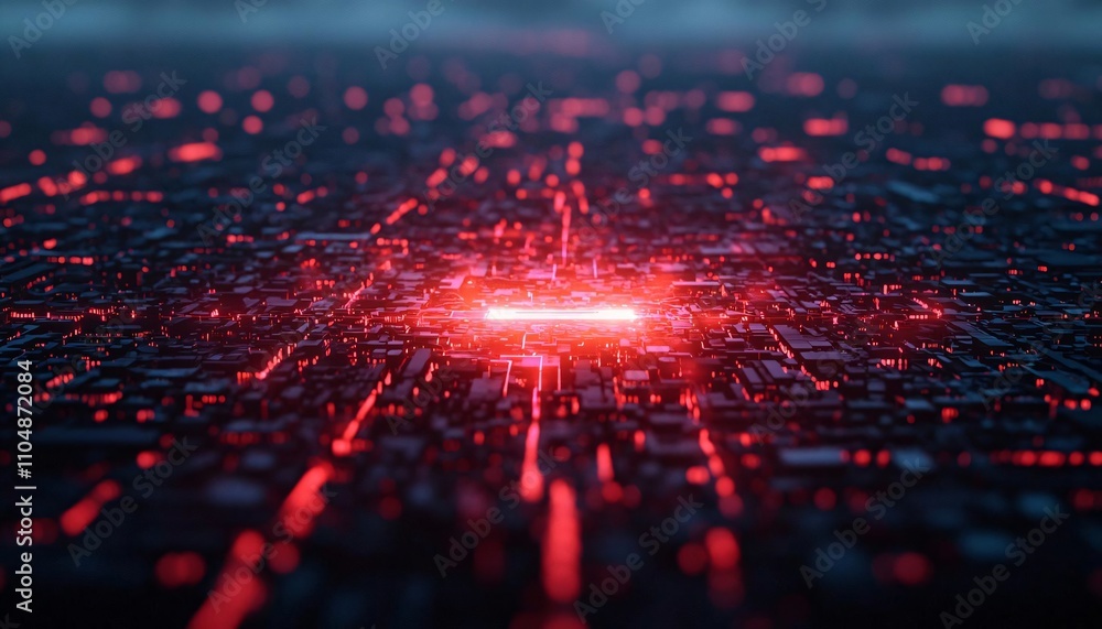 Aufkleber futuristic digital landscape featuring glowing red circuitry and intricate patterns, ideal for tech 