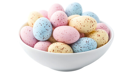 Easter eggs in a bowl isolated on white background