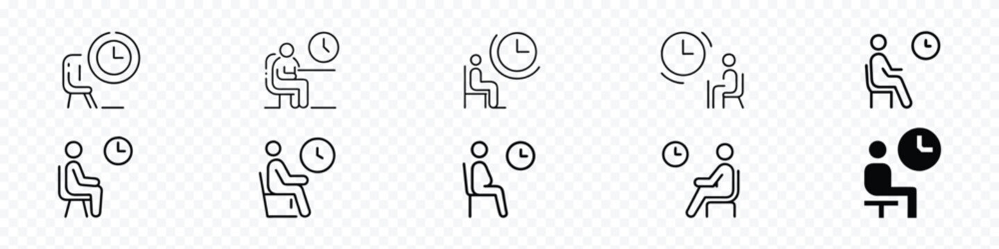 Waiting icon, airport Waiting room sign, waiting sign, Set of Wait icon in flat style on transparent background. Vector line icon for wait