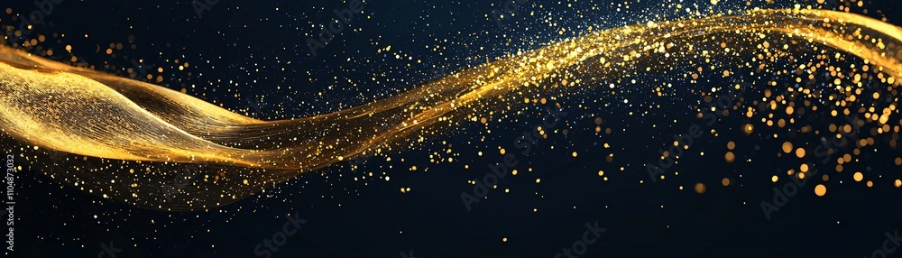 Poster a shimmering wave of golden light, creating a mesmerizing effect against a dark background, ideal fo