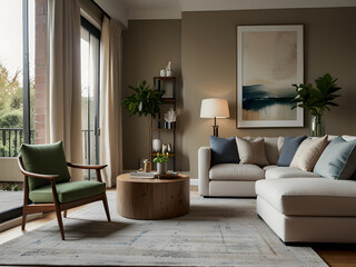  living room interior , white and beige tones living room