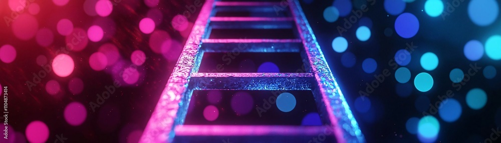 Aufkleber a vibrant ladder illuminated by colorful lights, creating a captivating depth and perspective agains