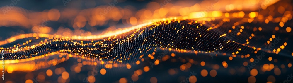 Poster abstract light wave pattern with glowing particles, representing innovation and technology in a vibr