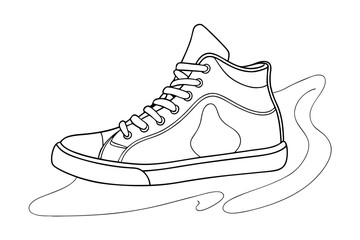 Line Drawing of High-Top Sneaker - Vector Art Illustration 