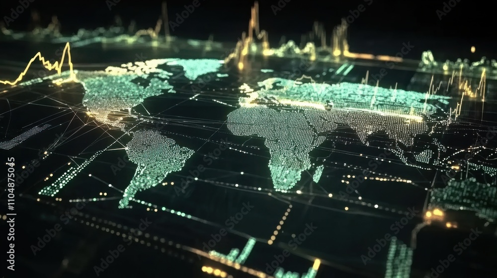 Poster Digital World Map with Data Visualization and Analytics Elements