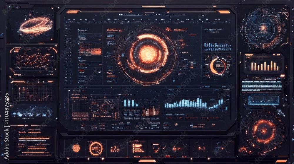 Poster futuristic digital dashboard with analytics and data visualization