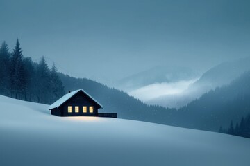 Fototapeta premium A small cabin is lit up by the light of the sun