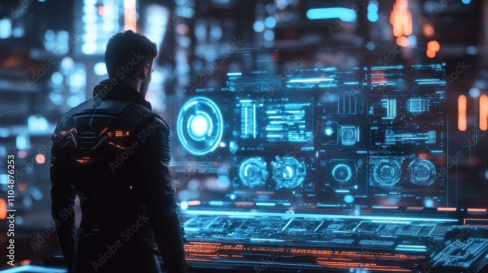 Aufkleber futuristic technology interface with user in cyber environment