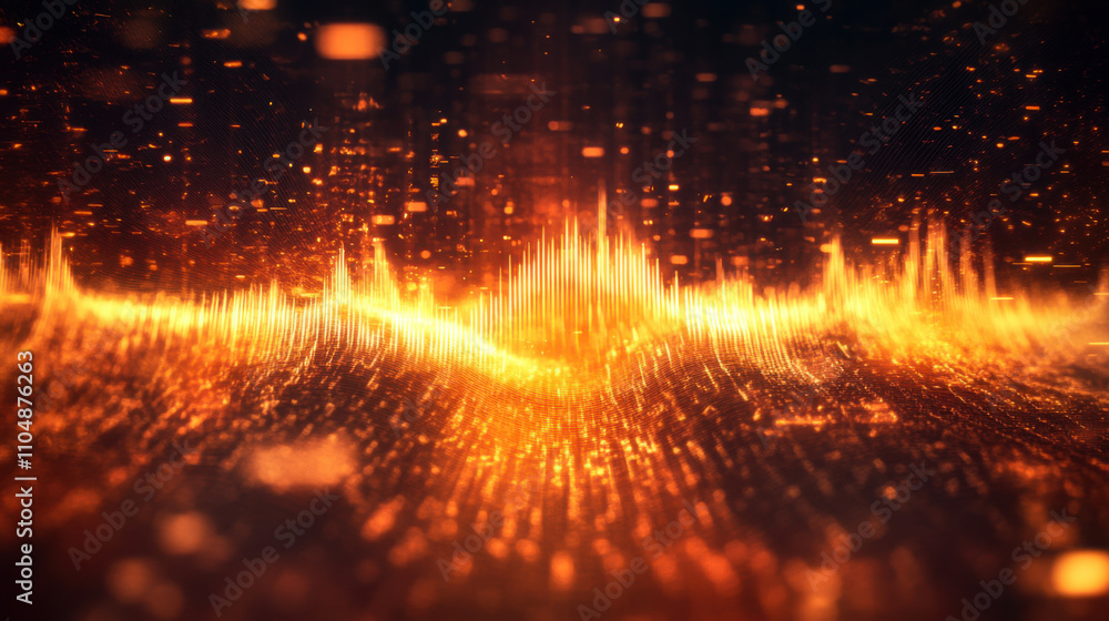 Poster abstract visualization of earthquake vibrations with vibrant orange tones, showcasing dynamic wave p