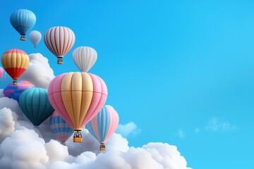 Fototapeta premium A bunch of hot air balloons are floating in the sky above a blue background