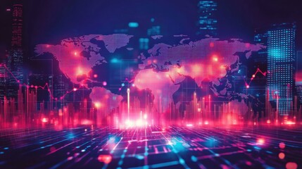 Fototapeta premium Abstract Financial Data Visualization with Global Map and Charts