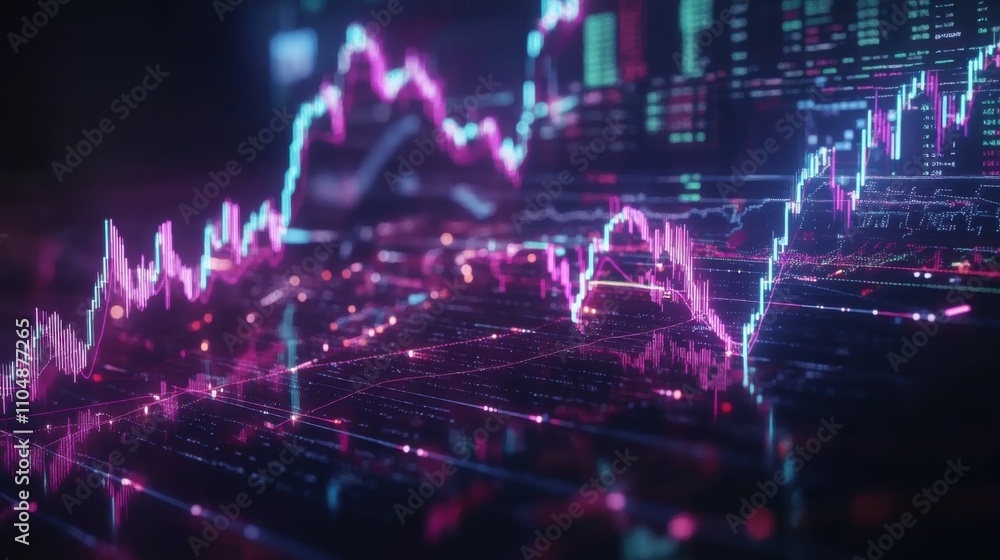 Poster abstract digital stock market graph with colorful data visualization