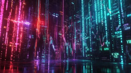 Fototapeta premium Futuristic Digital Data Streaming in Neon Colors and Reflections