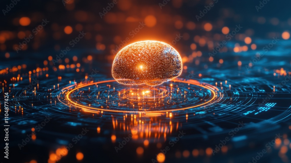 Poster abstract digital brain visualization with glowing neural patterns