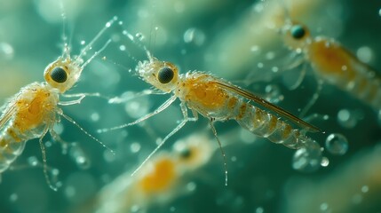 Close-up of tiny aquatic organisms, showcasing their intricate details and natural habitat.