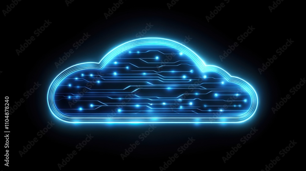 Poster neon cloud with circuit patterns for technology and innovation themes