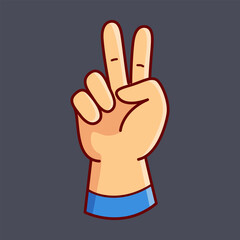 Counting Two Hand Gesture Vector Illustration Icon. Flat Cartoon Style