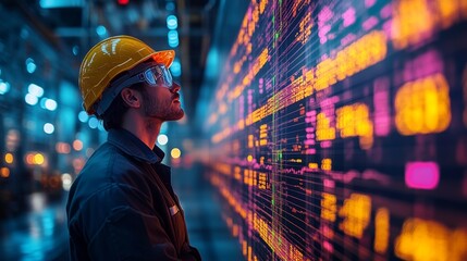 Industrial Worker Analyzing Gas Data on Digital Screens