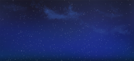 Seamless night skyscape with stars and clouds. Realistic starry sky scene. Vector horizontal backgroundf or your work and design