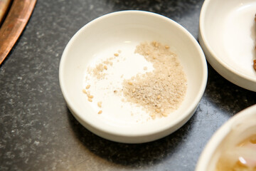 salt on a plate. Korean BBQ salt
