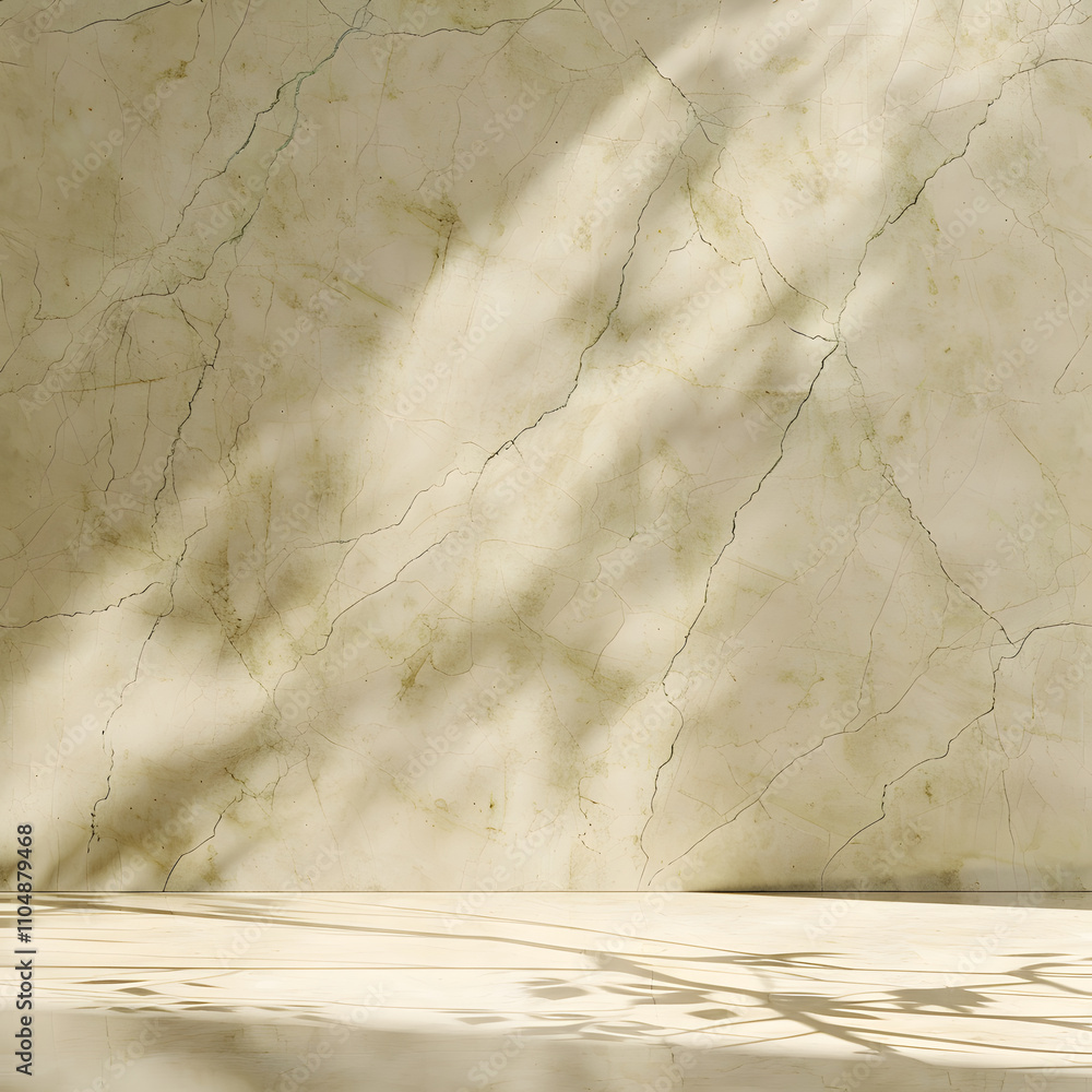 Aufkleber a textured beige wall with soft shadows, creating a serene and minimalistic atmosphere.