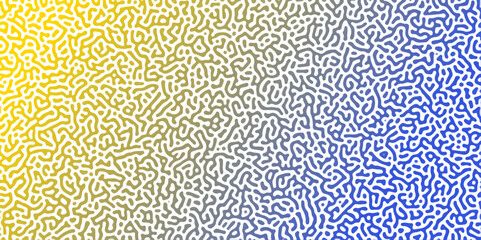 Abstract Reaction-diffusion Turing pattern natural texture blue and yellow gradient color scheme. Linear design with biological algorithm psychedelic background. Reaction-diffusion or truing patter